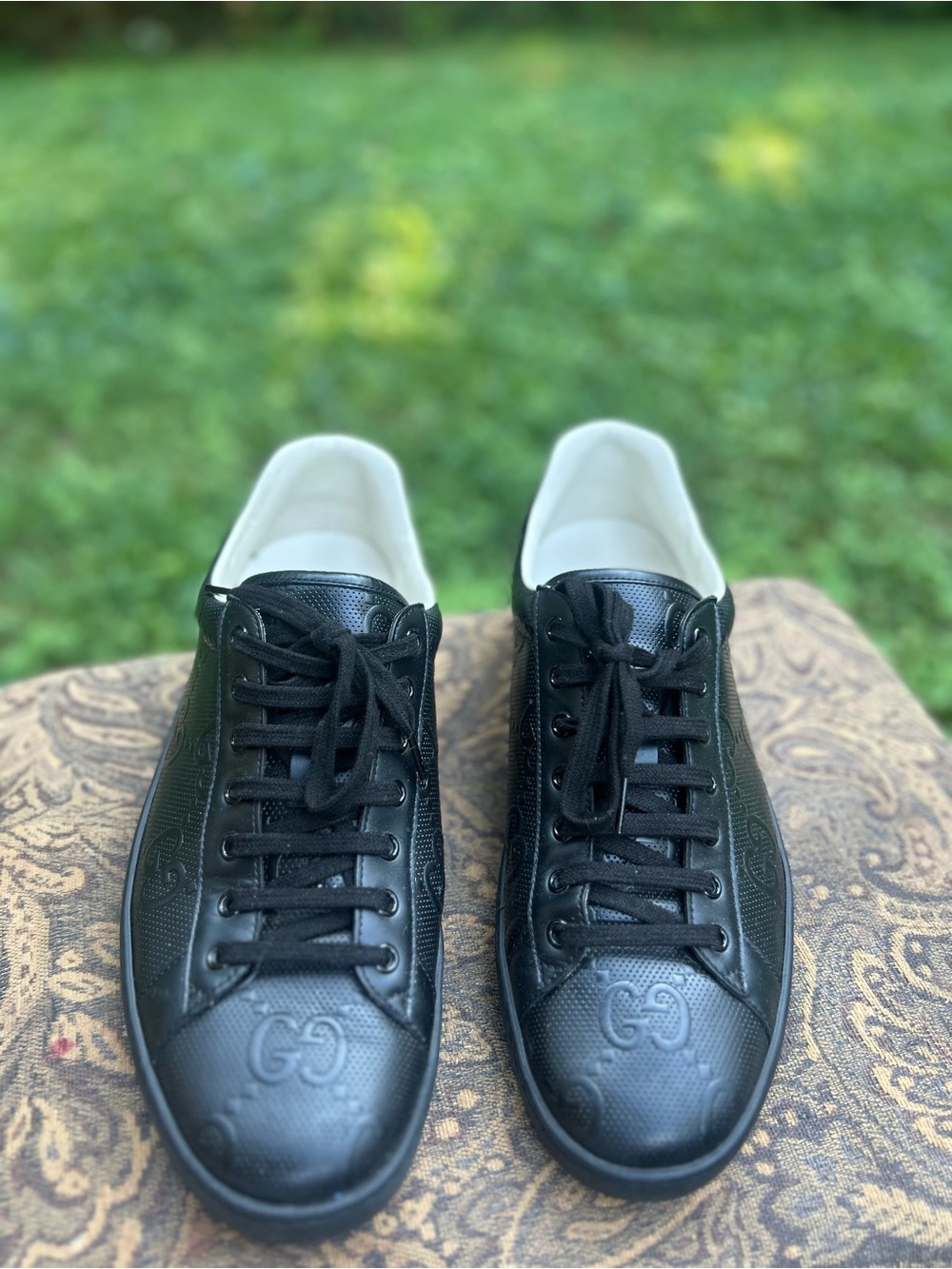 Gucci Black Leather Lace-Up Men's Sneakers